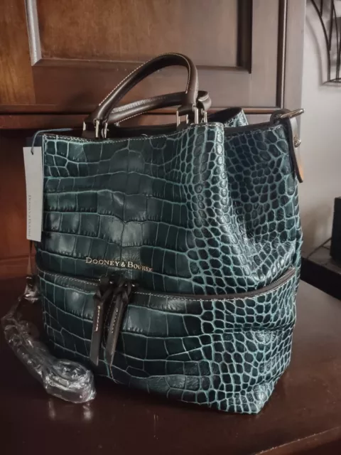 Dooney and Bourke City Lafayette Large Dawson Teal Croco Leather HandBag w Strap 3