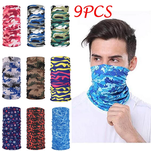 9PCS Magic Scarf Outdoor Headwear Bandana Sport Tube UV Face Mask Workout Hiking