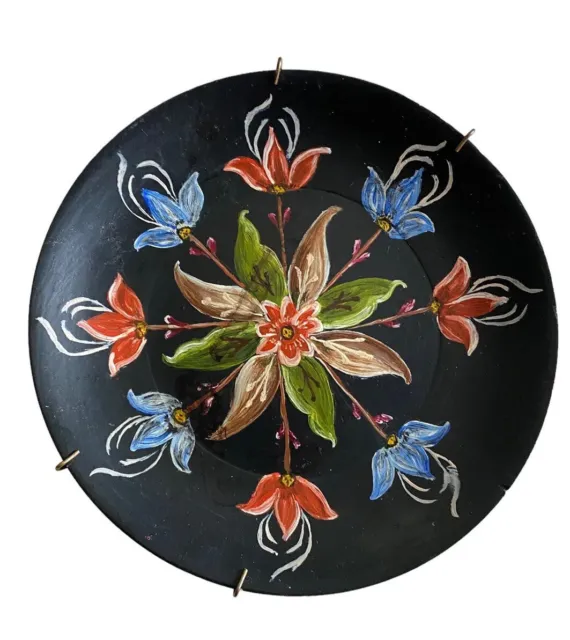 vtg Hand Painted Folk Art Norwegian Rosemaling Wood Plate Tole Painting floral