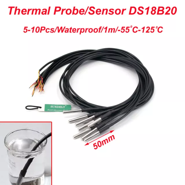 UK 5/10PCS DS18B20 Waterproof Digital Sensor Thermal Probe Thermometer