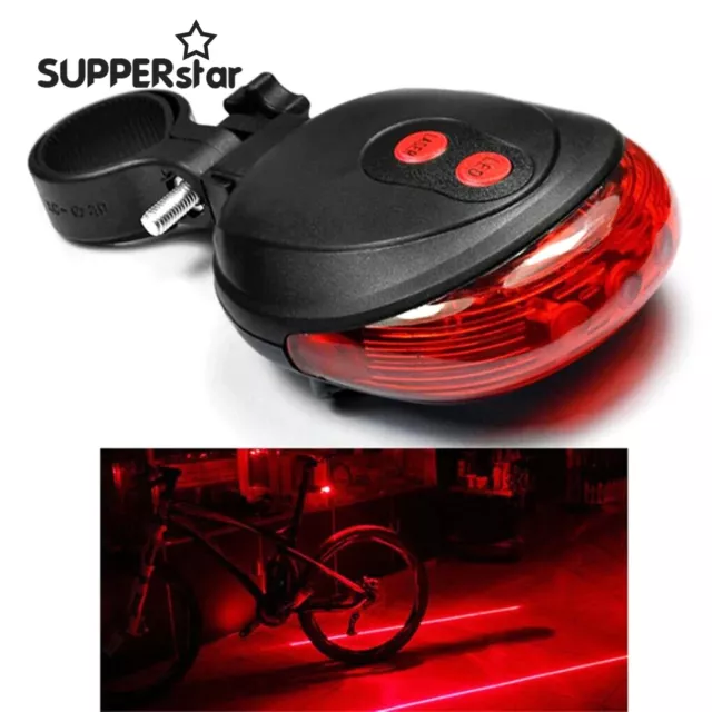 Flashing Bicycle Tail Rear Light Lamp 5 Blue LED 2 Laser Safety Lazer Bike ASS