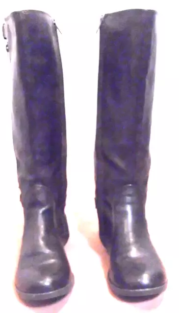Report Hanna Brown Faux Leather Buckled Knee High Riding Boot Sz WMS 7 Dual Zip 2
