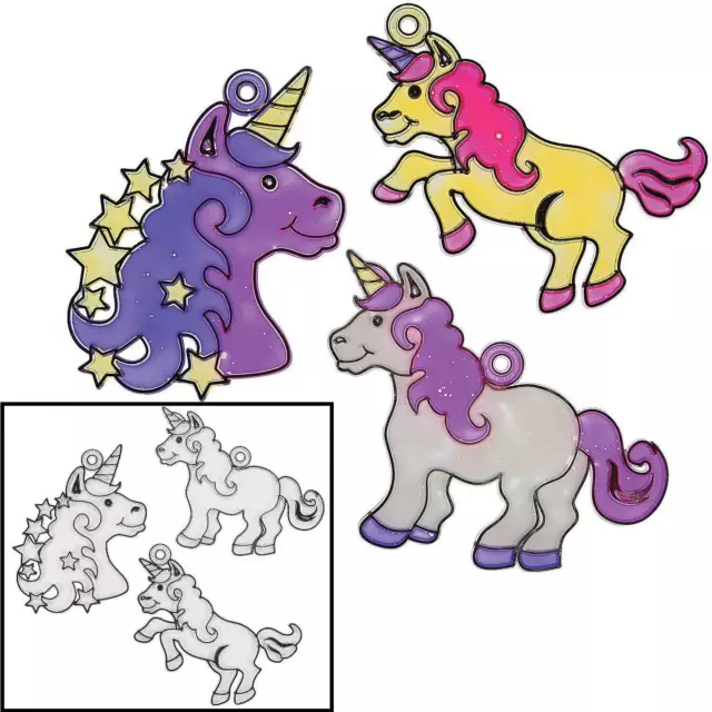 12 Plastic 4" Unicorn Clear Sun-catchers - Kids Painting Craft -
