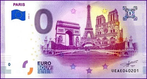 Ueae / Paris - 3 Monuments / Billet Souvenir 0 € / 0 Euro Banknote / 2020-4