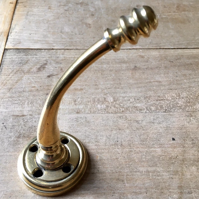 X1 SINGLE Antique Brass Coat Hook Victorian Original Reclaimed Old Vintage 8