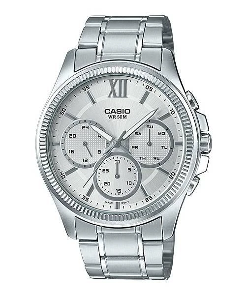 Casio MTP-E315D-7AV Men's Stainless Steel Multi-Hands Silver Dial Analog Watch