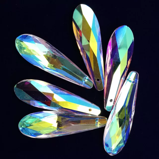 6Pcs 49x14x11mm Faceted AB White Rainbow Titanium Crystal Teardrop Pendant J1618