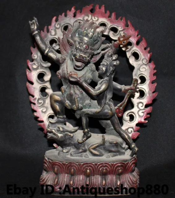 9 "Statue de taureau Dharmaraja Yama Bouddha Yamantaka Yama de couleur bronze