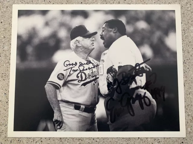 Tom Lasorda Los Angeles Dodgers Eric Gregg Nl Umpire Dual Signed 8.5X11 Photo