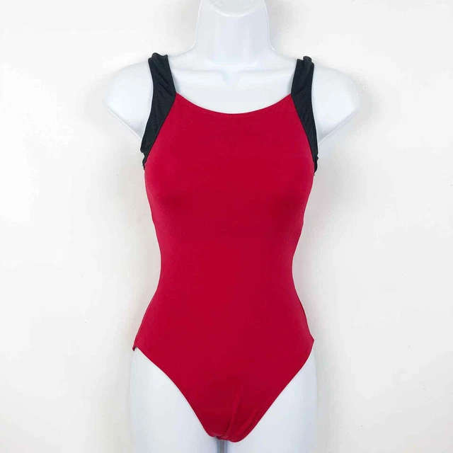 VTG 80s Natalie Dancewear  Womens Leotard Medium Red Black Stretch Scoop Neck