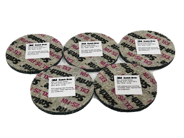 5 - Piece 3M Scotch-Brite 3" x 1/4" x 1/8"  2S Fine EXL Unitized Wheel 30575