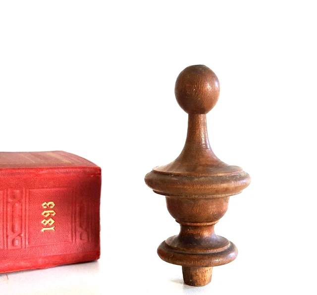 Victorian wood turned post finial 3 in - antique frenc architectural salvage .