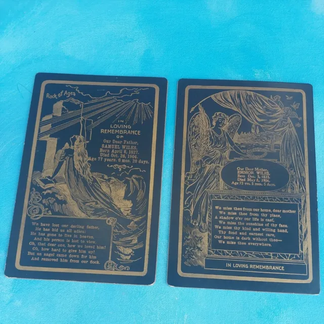 2 ODD Antique Victorian Era Mourning Remembrance Cards HUSBAND & WIFE 1904 '06