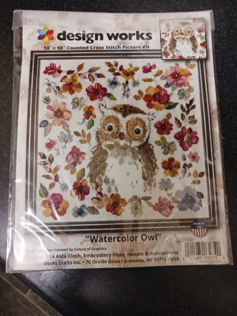 Design Works Watercolour Owl Cross Stitch