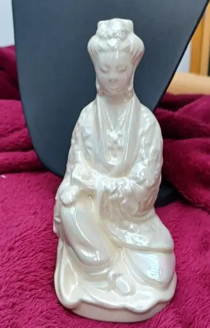 VINTAGE ORIENTAL CHINESE Figure Praying Woman Statue Fire Lustre Glaze Stunning