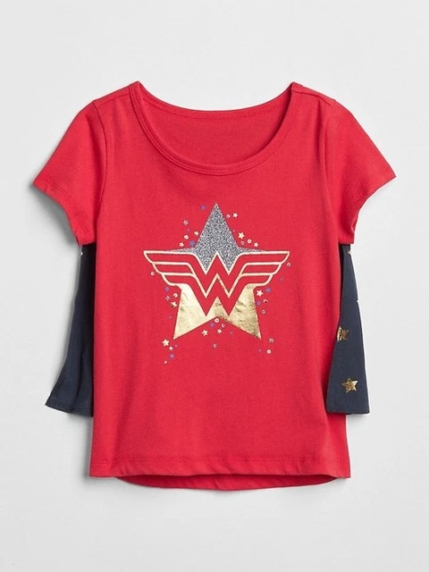 Baby Gap NWT Toddler Girls Wonder Woman Red T-Shirt With Navy Cape 2 2T $30