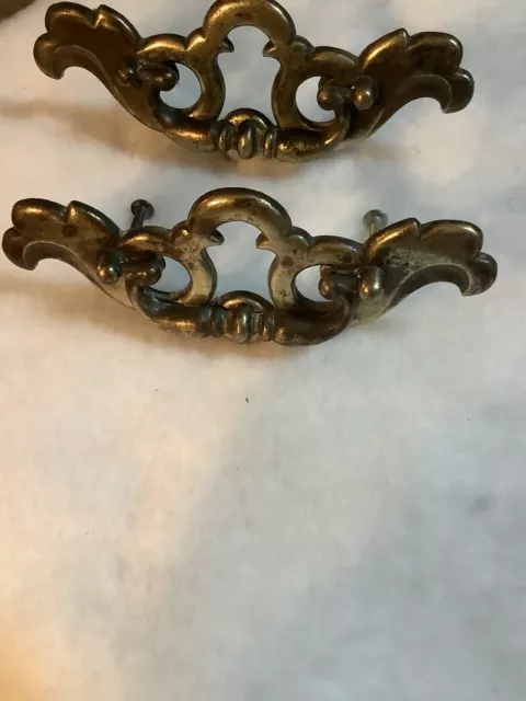 Lot of 2 Vintage Brass Drawer Pulls Drop Handle, Chippendale Bat Wing Style