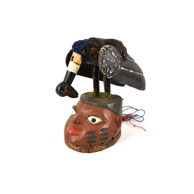 Yoruba Gelede Hunting Mask with Figures and Bird Nigeria