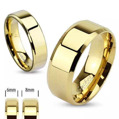 Herren Damen Ring aus Edelstahl Gold vergoldet Band Ring versch. Größen