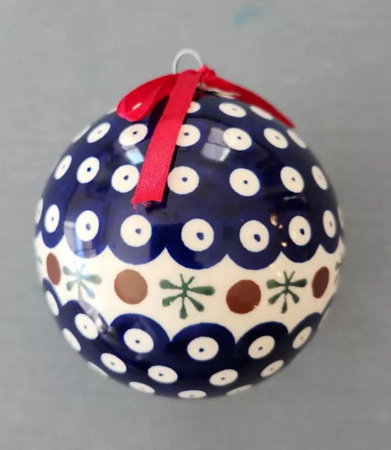 1 NWT  Boleslawiec Polish Pottery Ornament White, Red Cobalt Blue 4"