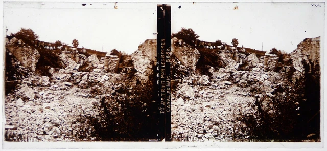 WW1 14-18.War.Bridge destroyed by the Boches.Canal de Ham.Stereo on glass.6X13c