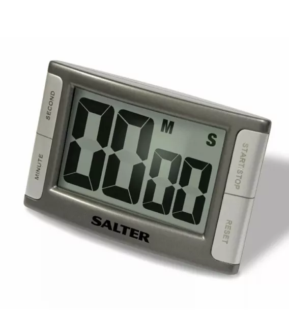 Salter Kitchen Timer Large Display Contour Digital Cooks Battery Powered Silver