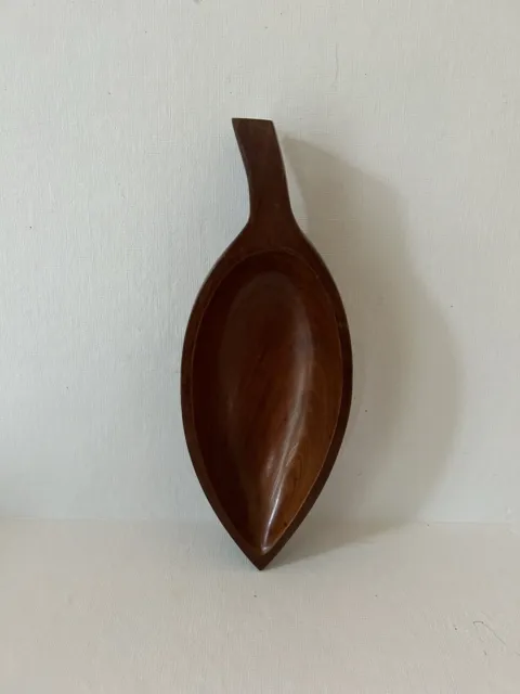 Mid Century Modern Hand Carved Haitian Mahogany Wood Leaf Shaped Serving Bowl