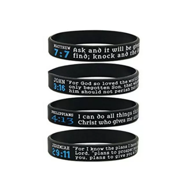 4Pcs Bible Verse Wristbands Christian Bracelet Band Bangles 29:11/3:16/4:13 3