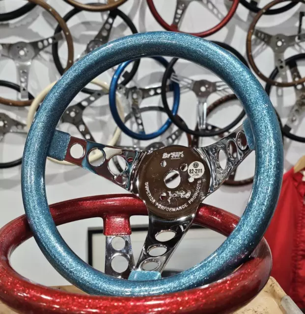 Vintage NOS Metal Flake SUPERIOR 500 Blue STEERING WHEEL 10" old Hot Rod Gasser