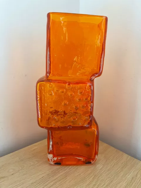 Fabulous 1960s Genuine Authentic Whitefriars Tangerine Drunken Bricklayer Vase