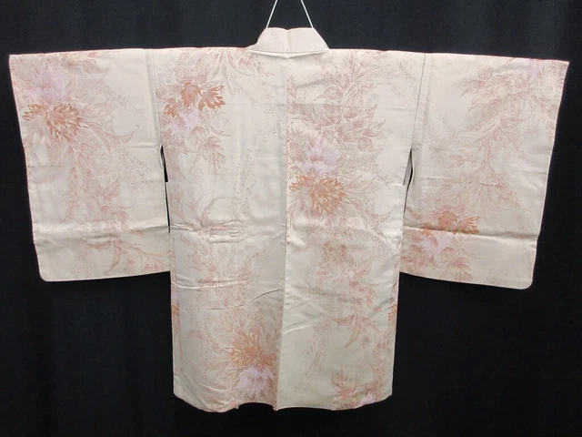 7750K2 Silk Vintage Japanese Kimono Haori Jacket Flower Omeshi