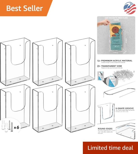 Durable Acrylic Wall Mount Flyer Holder - Clear Literature - Versatile - 6 Packs