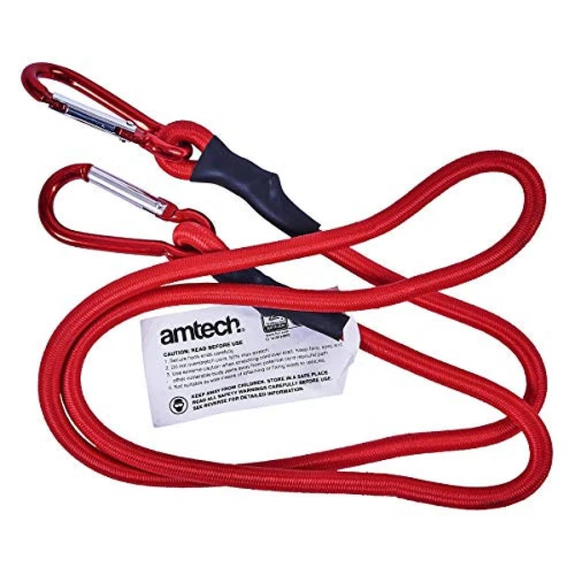 Am-Tech S0618 Cavo e Clip da Bungee, Rosso-Nero-Argento - NUOVO