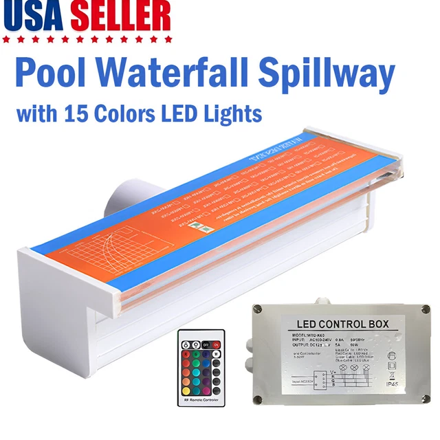 24" Color Changing Lighted Solid Acrylic Spillway for Garden Pond Swimming Pool