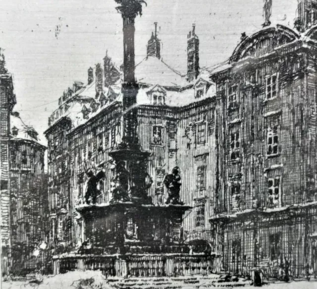 Luigi KASIMIR (1881-1962) signiert + num Radierung: WIEN AM HOF MIT MARIENSÄULE