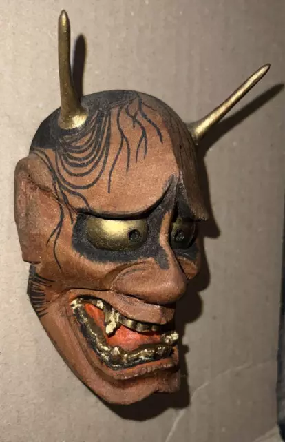 Mini Noh Mask Wisdom Wood Carving Traditional Crafts Hannya from Japan