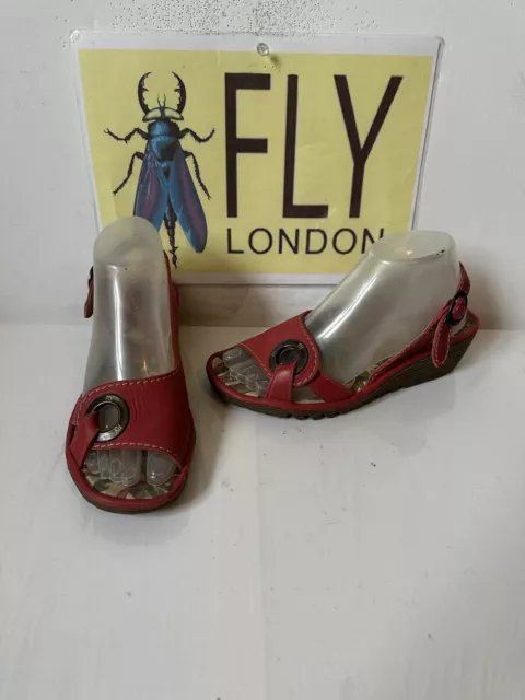 Fly London Comfy Wedges Red Leather Sandals Size UK 5 EU 38
