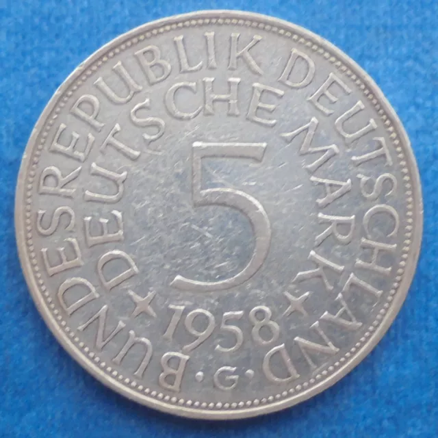 5 Mark 1958 G BRD Silberadler Heiermann 11,2 g .625 Silber