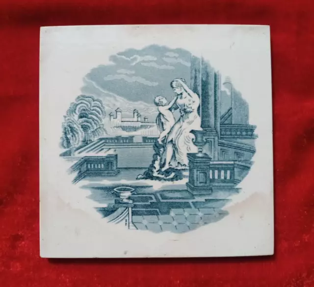 1 Piece Old Art Deco Printed Design Majolica Ceramic Tiles England 0305