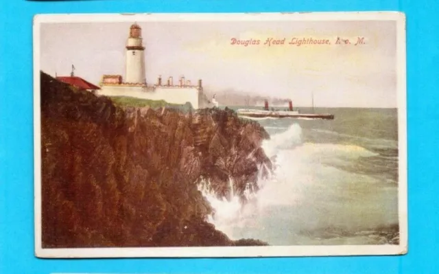 Lighthouse Postcard Douglas Head I.O.M  Paddle Steamer