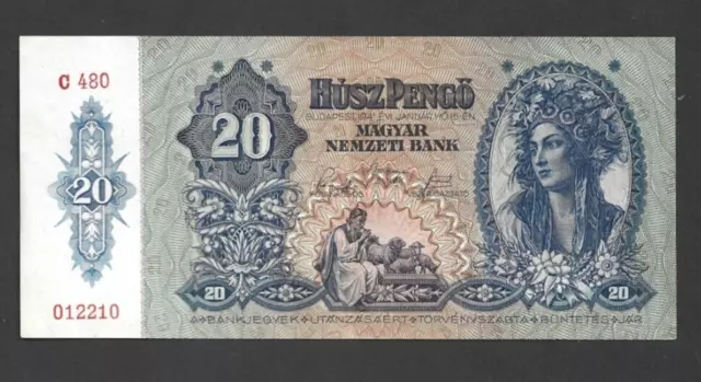 20 Pengo Extra Fine Banknote From  Hungary  1941  Pick-109