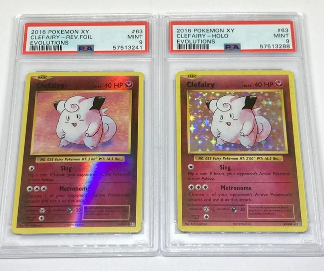 PSA 9 Clefairy Holo & Reverse Holo Foil Evolutions Pokemon Cards- Base Set XY