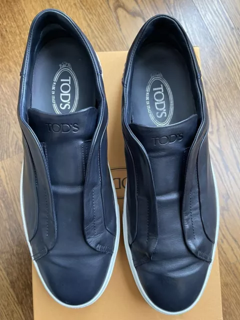 TOD'S Men's Shoes Slip-On Sneakers Italian Leather Size 10 US Black! Stylish...