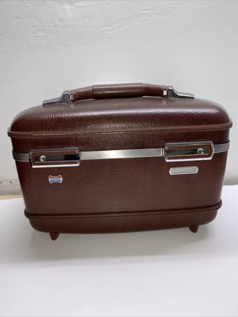 American Tourister Luggage Vintage Hard Shell Brown Makeup Bag Pristine!!!!