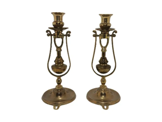 VTG Pair Solid Brass Gimbal Nautical Style Wall or Tabletop Taper Candle Holders