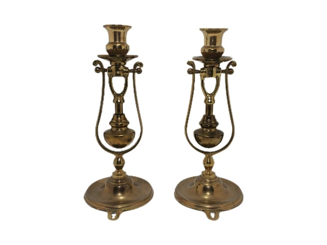 VTG Pair Solid Brass Gimbal Nautical Style Wall or Tabletop Taper Candle Holders