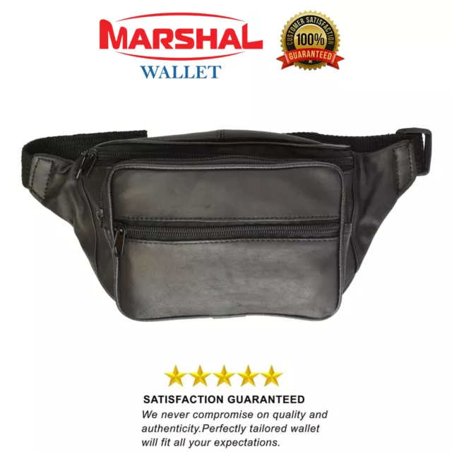 NEW Black Leather Fanny Pack- Mens Waist Belt Bag -Womens Purse Hip Pouch Travel