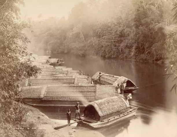 River boats in Ceylon Sri Lanka in 1880 OLD PHOTO