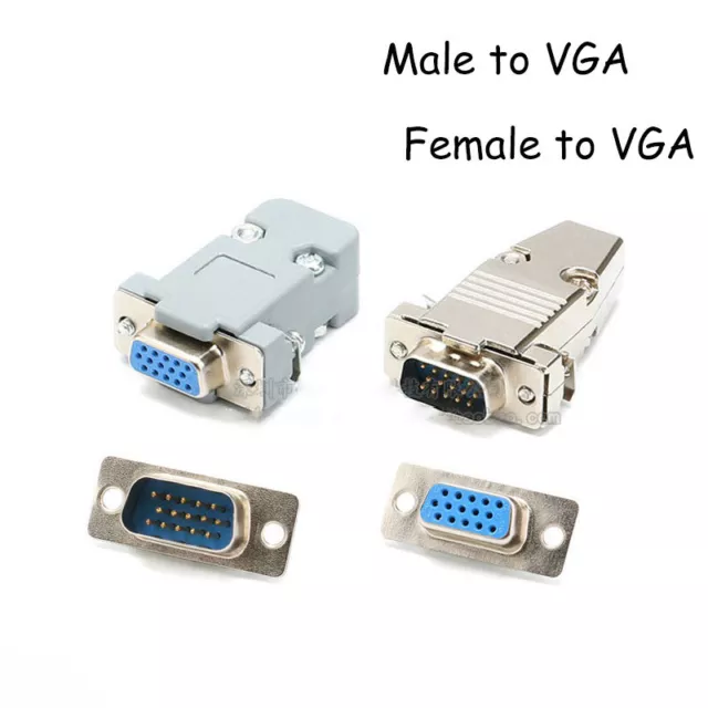 HDB Male Female VGA 15 Pin Adapter Socket Cable Plug Video Converter & Hood