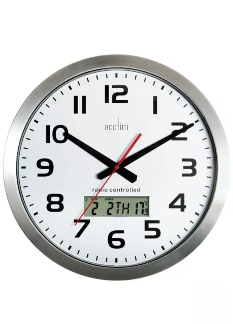 Acctim meridian radio controlled wall clock white silver large 38cm 74447